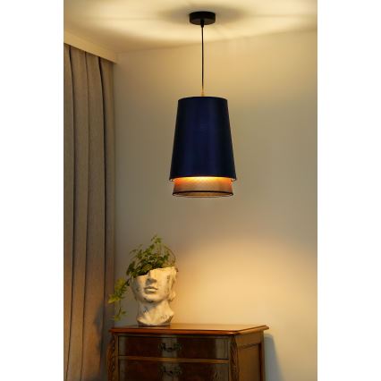 Duolla - Candeeiro suspenso BELL SHINY 1xE27/15W/230V diâmetro 25 cm azul/cobre