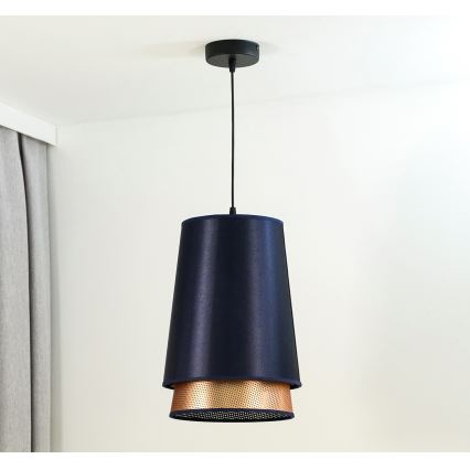 Duolla - Candeeiro suspenso BELL SHINY 1xE27/15W/230V diâmetro 25 cm azul/cobre
