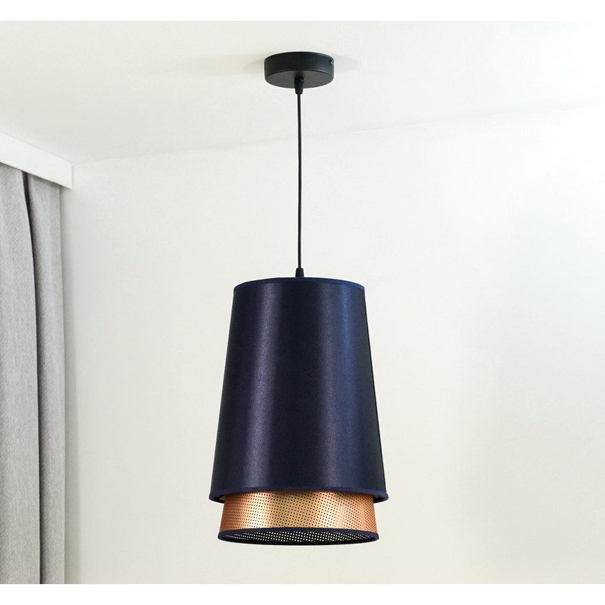 Duolla - Candeeiro suspenso BELL SHINY 1xE27/15W/230V diâmetro 25 cm azul/cobre