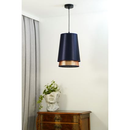 Duolla - Candeeiro suspenso BELL SHINY 1xE27/15W/230V diâmetro 25 cm azul/cobre