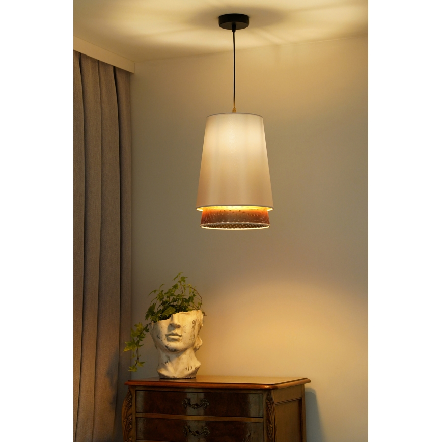 Duolla - Candeeiro suspenso BELL SHINY 1xE27/15W/230V diâmetro 25 cm branco/cobre