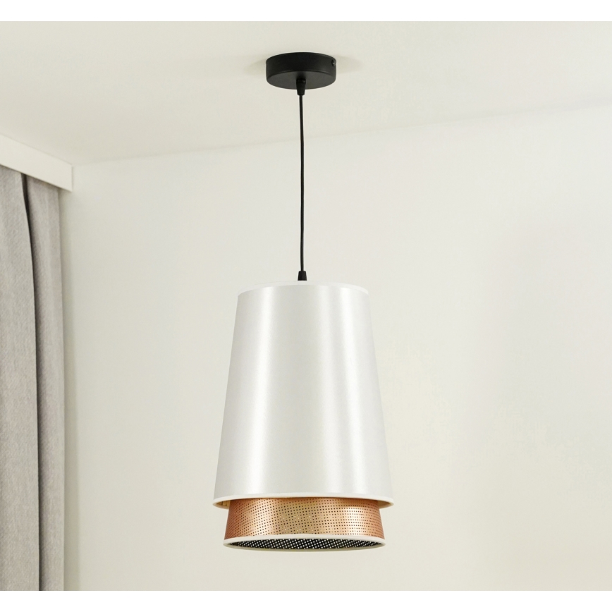 Duolla - Candeeiro suspenso BELL SHINY 1xE27/15W/230V diâmetro 25 cm branco/cobre