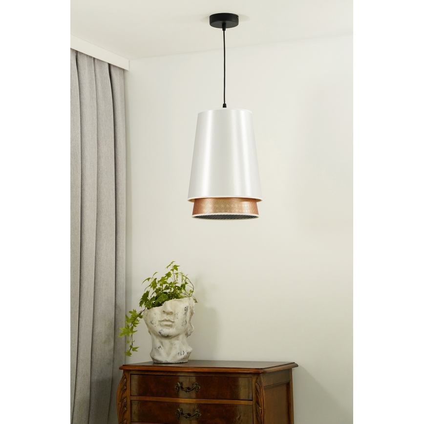 Duolla - Candeeiro suspenso BELL SHINY 1xE27/15W/230V diâmetro 25 cm branco/cobre