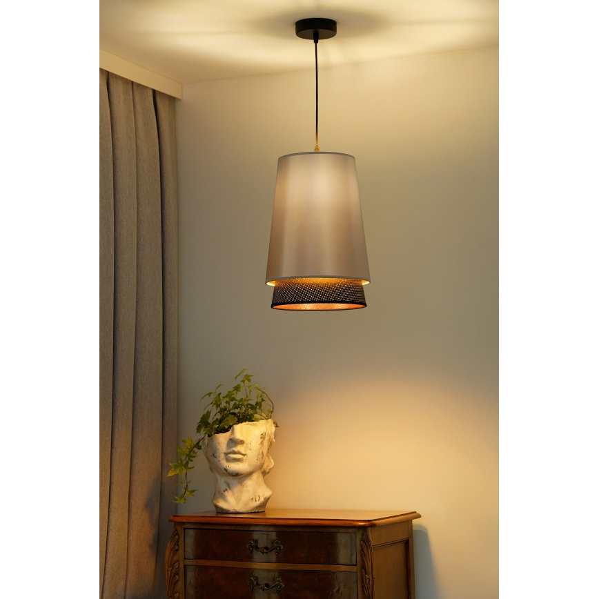 Duolla - Candeeiro suspenso BELL SHINY 1xE27/15W/230V diâmetro 25 cm prateado/preto