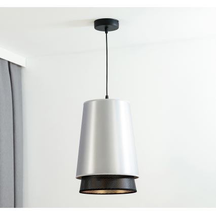 Duolla - Candeeiro suspenso BELL SHINY 1xE27/15W/230V diâmetro 25 cm prateado/preto