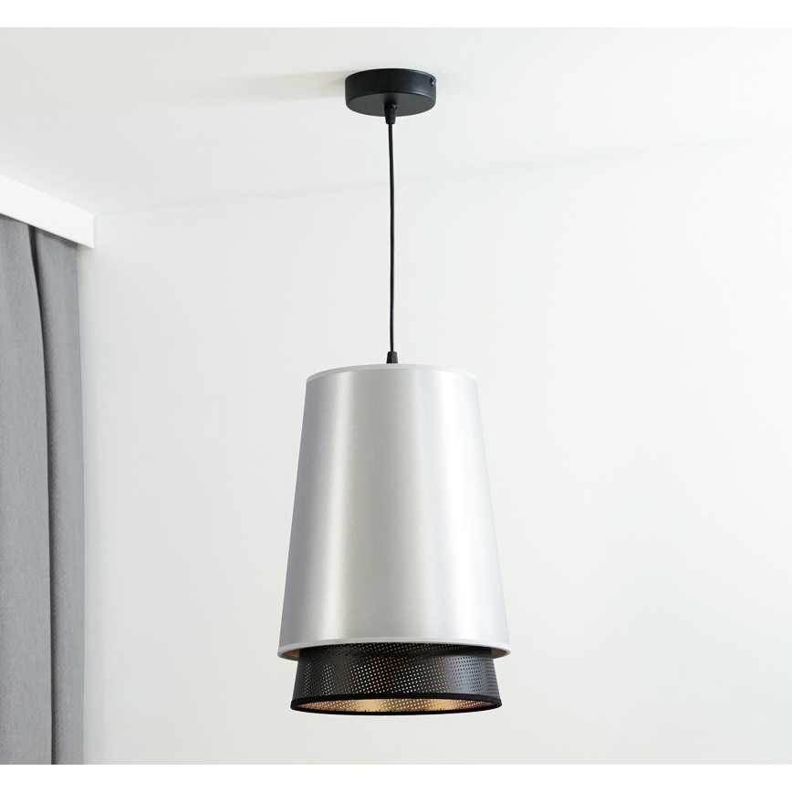 Duolla - Candeeiro suspenso BELL SHINY 1xE27/15W/230V diâmetro 25 cm prateado/preto
