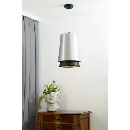 Duolla - Candeeiro suspenso BELL SHINY 1xE27/15W/230V diâmetro 25 cm prateado/preto