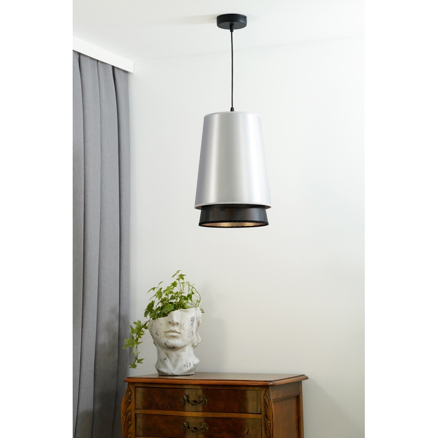 Duolla - Candeeiro suspenso BELL SHINY 1xE27/15W/230V diâmetro 25 cm prateado/preto