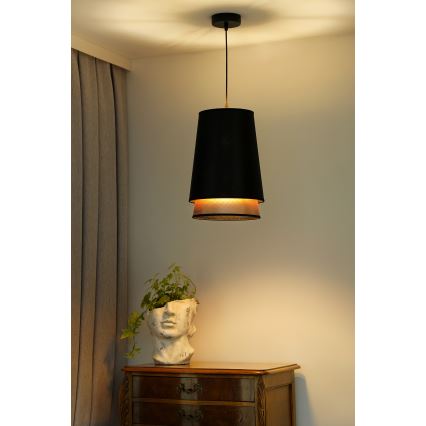 Duolla - Candeeiro suspenso BELL SHINY 1xE27/15W/230V diâmetro 25 cm preto/cobre