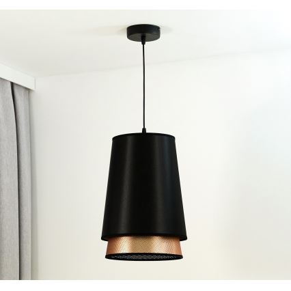 Duolla - Candeeiro suspenso BELL SHINY 1xE27/15W/230V diâmetro 25 cm preto/cobre