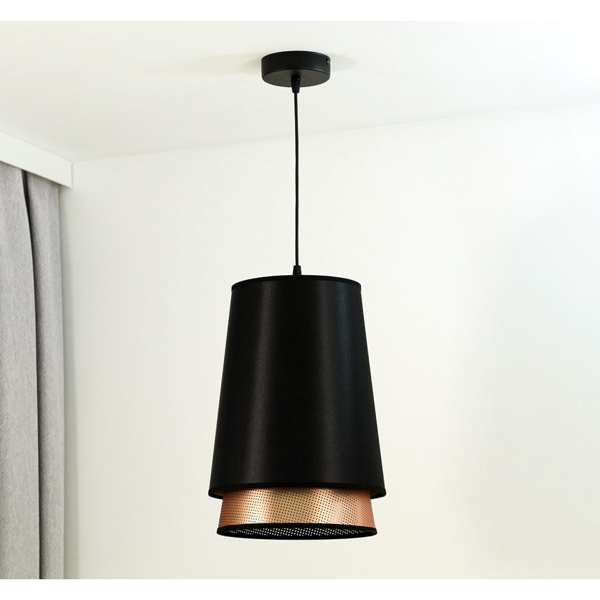 Duolla - Candeeiro suspenso BELL SHINY 1xE27/15W/230V diâmetro 25 cm preto/cobre