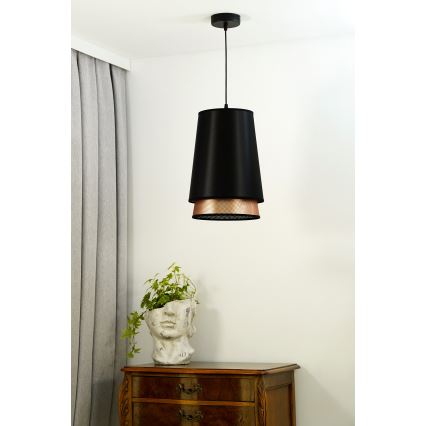 Duolla - Candeeiro suspenso BELL SHINY 1xE27/15W/230V diâmetro 25 cm preto/cobre