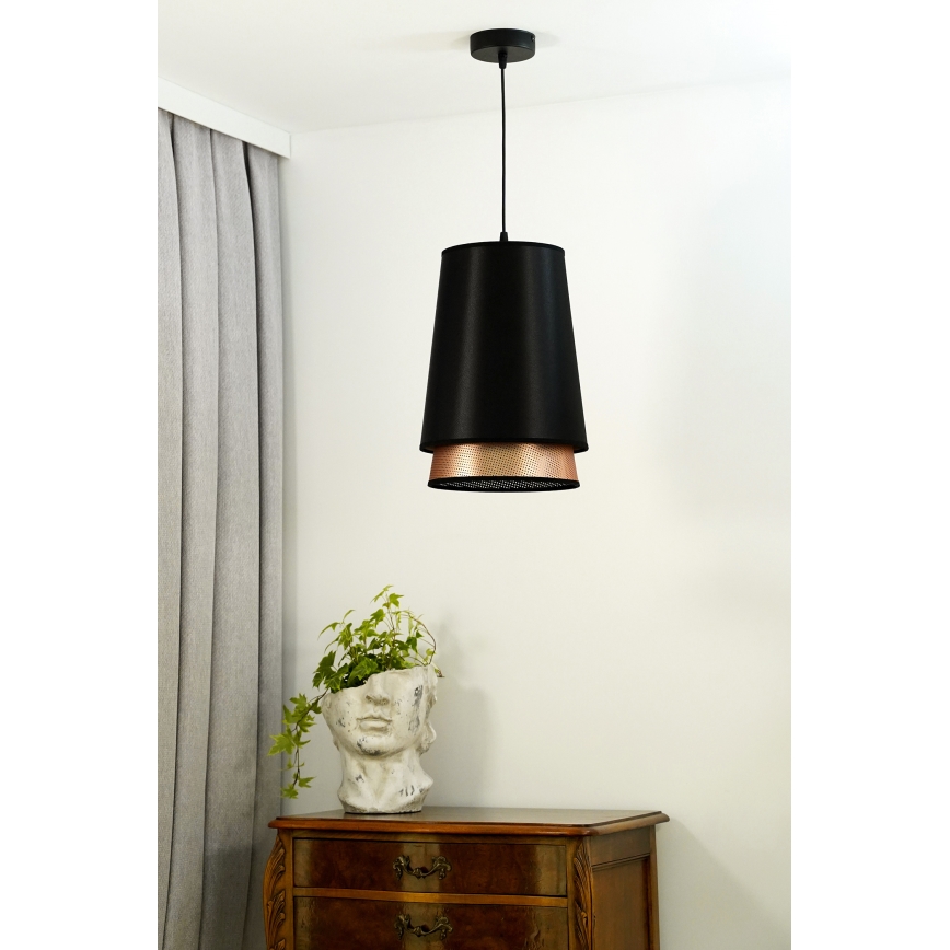 Duolla - Candeeiro suspenso BELL SHINY 1xE27/15W/230V diâmetro 25 cm preto/cobre