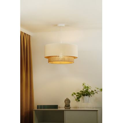 Duolla - Candeeiro suspenso BOHO 1xE27/15W/230V bege/castanho