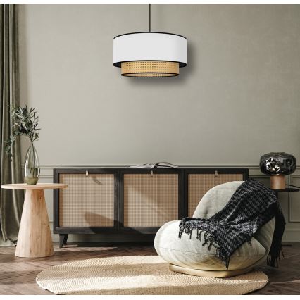 Duolla - Candeeiro suspenso BOHO 1xE27/15W/230V diâmetro 45 cm branco/vime