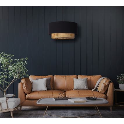 Duolla - Candeeiro suspenso BOHO 1xE27/15W/230V diâmetro 45 cm preto/vime