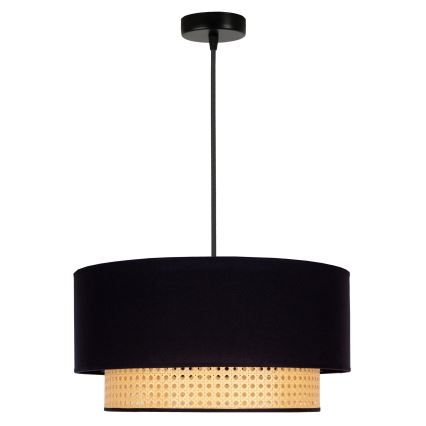 Duolla - Candeeiro suspenso BOHO 1xE27/15W/230V diâmetro 45 cm preto/vime