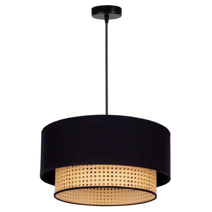 Duolla - Candeeiro suspenso BOHO 1xE27/15W/230V diâmetro 45 cm preto/vime