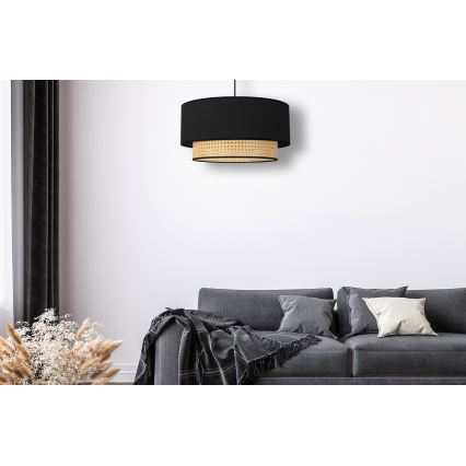 Duolla - Candeeiro suspenso BOHO 1xE27/15W/230V diâmetro 45 cm preto/vime