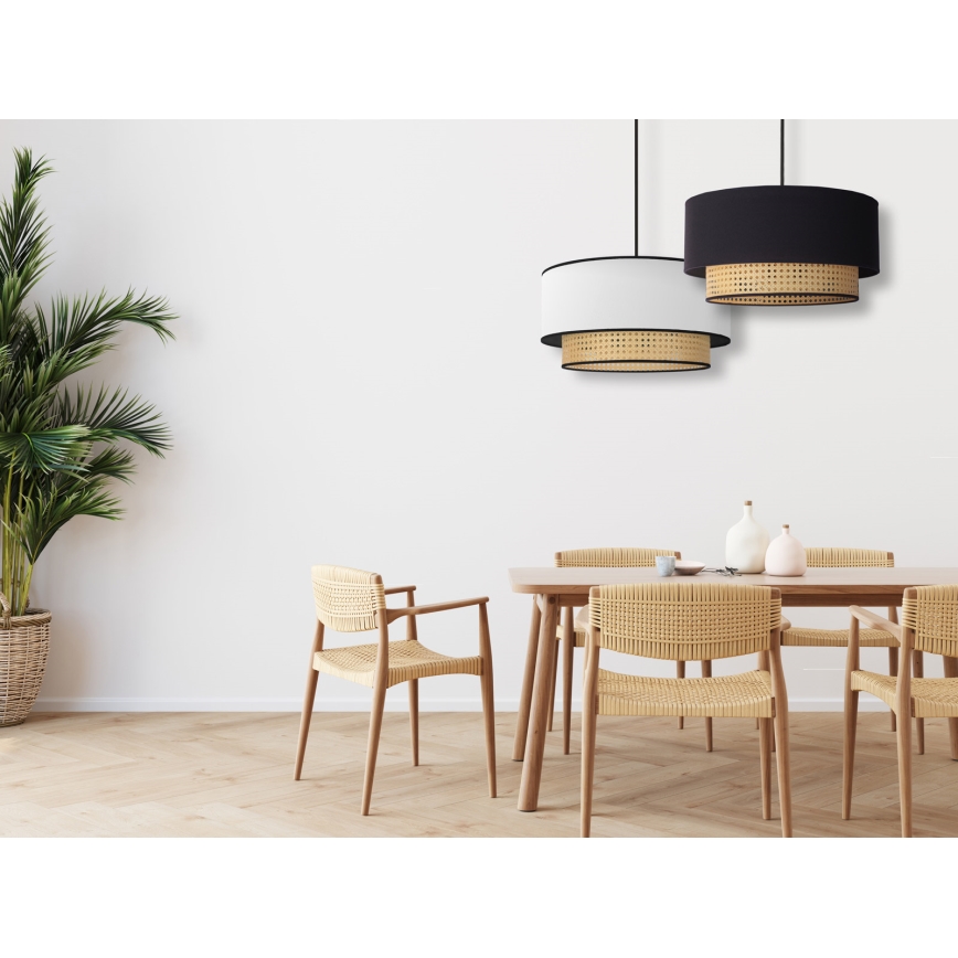 Duolla - Candeeiro suspenso BOHO 1xE27/15W/230V diâmetro 45 cm preto/vime
