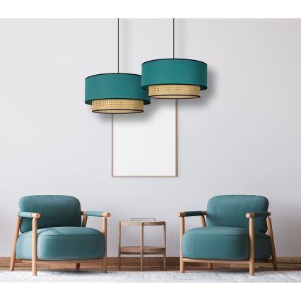 Duolla - Candeeiro suspenso BOHO 1xE27/15W/230V diâmetro 45 cm turquesa/vime