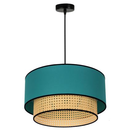 Duolla - Candeeiro suspenso BOHO 1xE27/15W/230V diâmetro 45 cm turquesa/vime