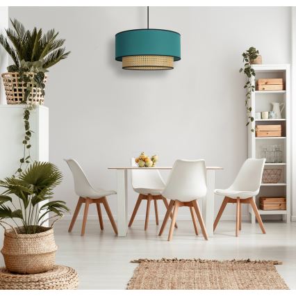 Duolla - Candeeiro suspenso BOHO 1xE27/15W/230V diâmetro 45 cm turquesa/vime