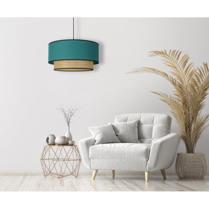 Duolla - Candeeiro suspenso BOHO 1xE27/15W/230V diâmetro 45 cm turquesa/vime