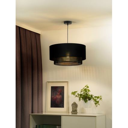 Duolla - Candeeiro suspenso BOHO RATTAN 1xE27/15W/230V diâmetro 45 cm preto