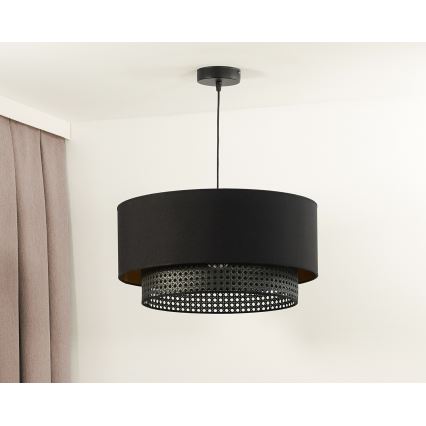 Duolla - Candeeiro suspenso BOHO RATTAN 1xE27/15W/230V diâmetro 45 cm preto