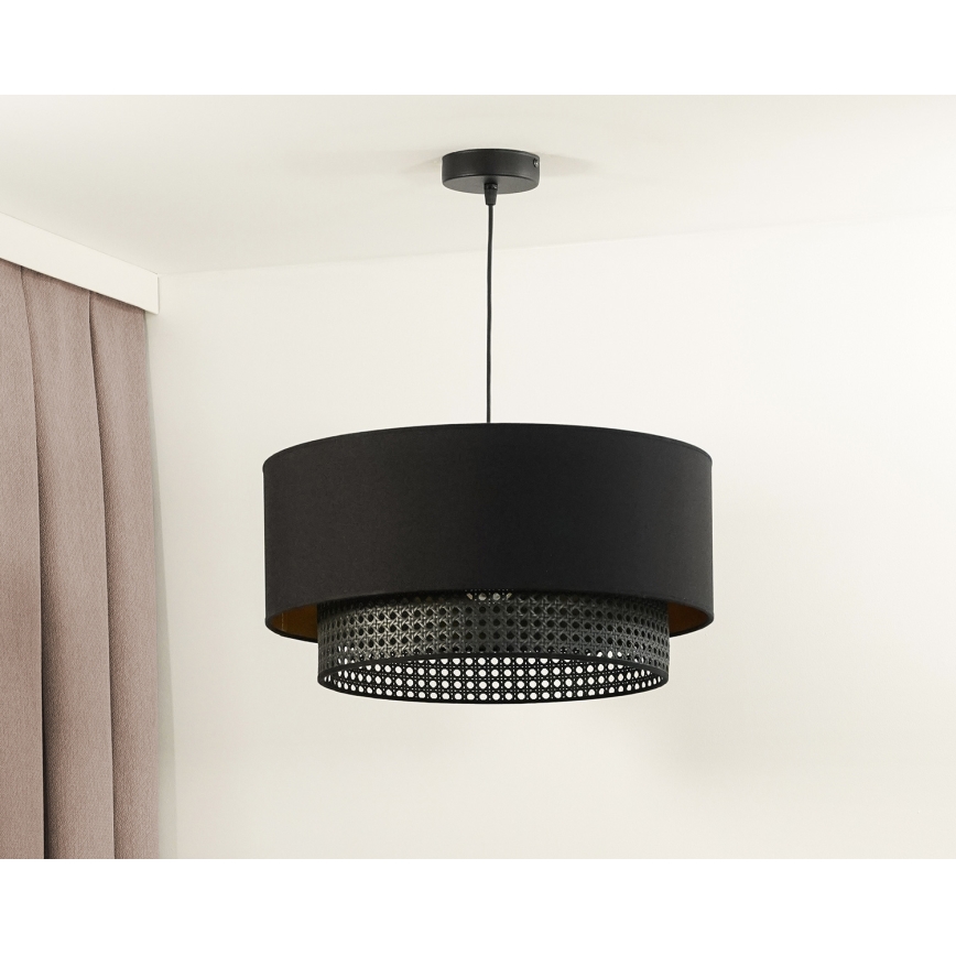 Duolla - Candeeiro suspenso BOHO RATTAN 1xE27/15W/230V diâmetro 45 cm preto