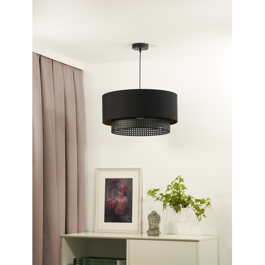 Duolla - Candeeiro suspenso BOHO RATTAN 1xE27/15W/230V diâmetro 45 cm preto