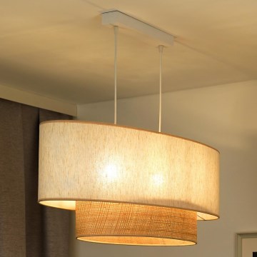 Duolla - Candeeiro suspenso DOUBLE OVAL NATURE 2xE27/15W/230V creme/bege