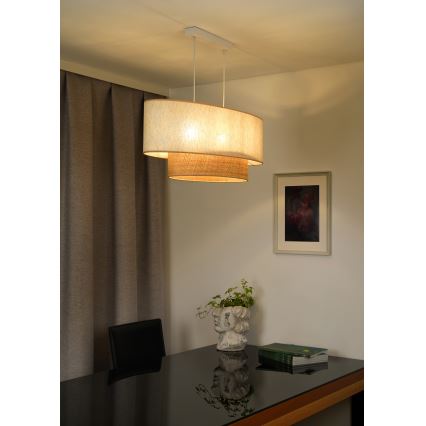 Duolla - Candeeiro suspenso DOUBLE OVAL NATURE 2xE27/15W/230V creme/bege