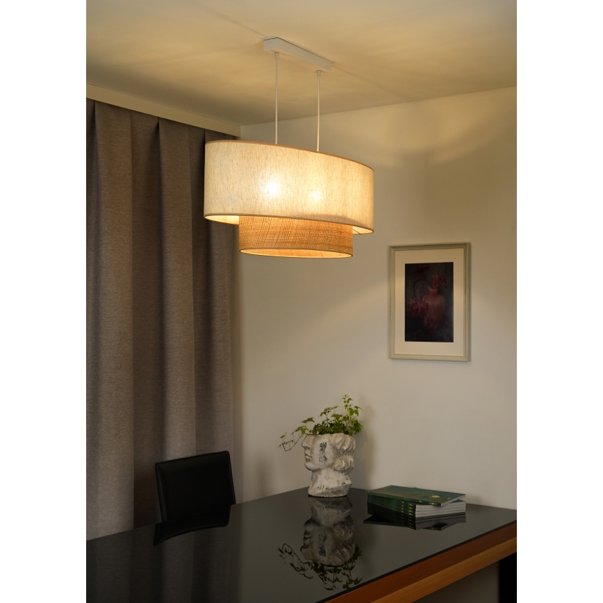 Duolla - Candeeiro suspenso DOUBLE OVAL NATURE 2xE27/15W/230V creme/bege