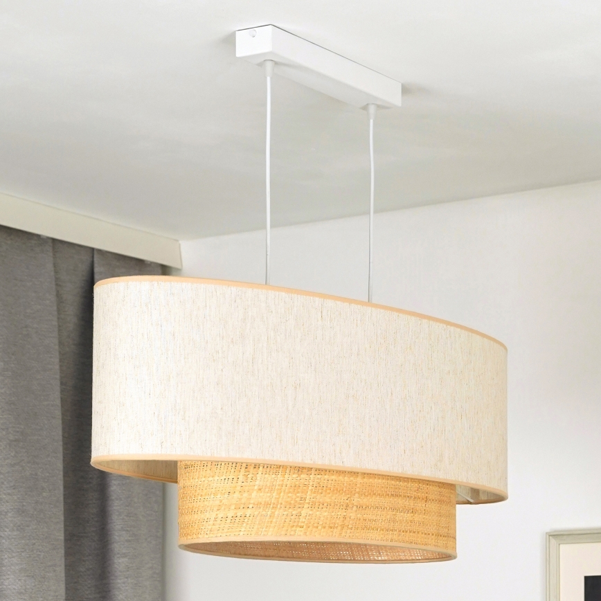 Duolla - Candeeiro suspenso DOUBLE OVAL NATURE 2xE27/15W/230V creme/bege
