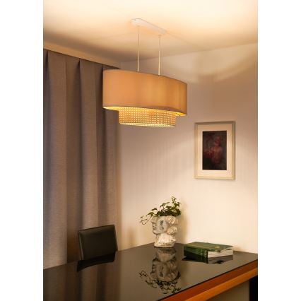 Duolla - Candeeiro suspenso DOUBLE OVAL RATTAN 2xE27/15W/230V creme/vime