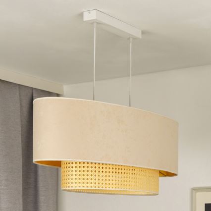 Duolla - Candeeiro suspenso DOUBLE OVAL RATTAN 2xE27/15W/230V creme/vime