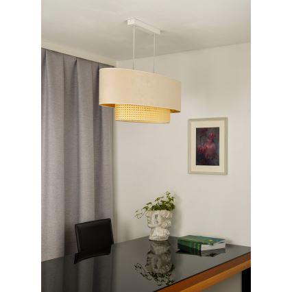 Duolla - Candeeiro suspenso DOUBLE OVAL RATTAN 2xE27/15W/230V creme/vime