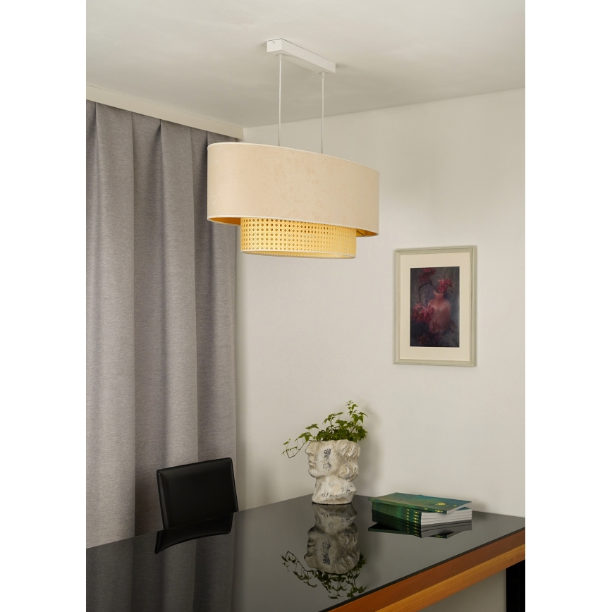 Duolla - Candeeiro suspenso DOUBLE OVAL RATTAN 2xE27/15W/230V creme/vime