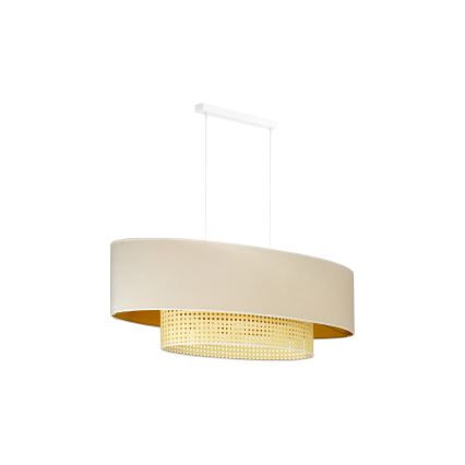 Duolla - Candeeiro suspenso DOUBLE OVAL RATTAN 2xE27/15W/230V creme/vime