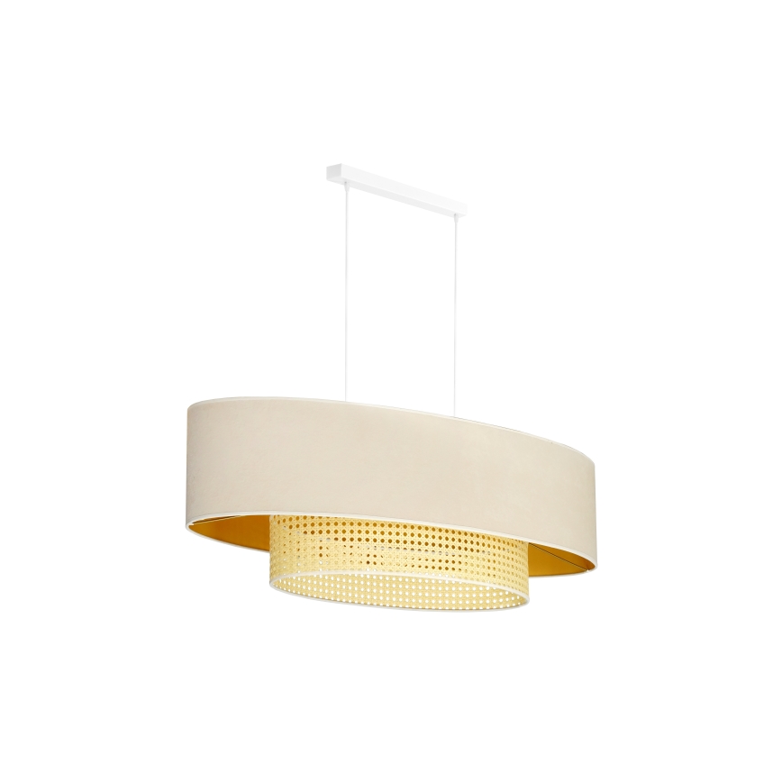 Duolla - Candeeiro suspenso DOUBLE OVAL RATTAN 2xE27/15W/230V creme/vime