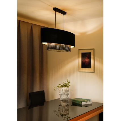 Duolla - Candeeiro suspenso DOUBLE OVAL RATTAN 2xE27/15W/230V preto/vime