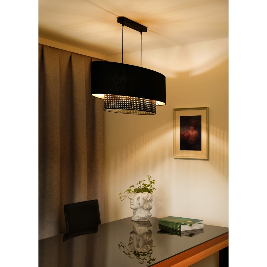 Duolla - Candeeiro suspenso DOUBLE OVAL RATTAN 2xE27/15W/230V preto/vime