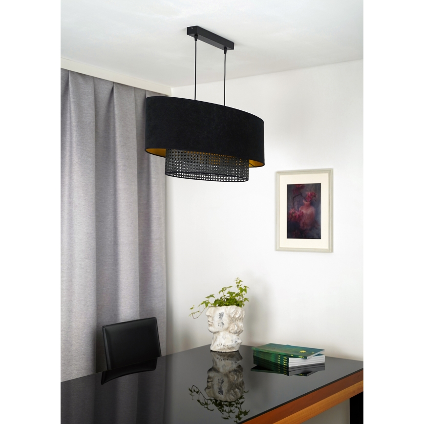 Duolla - Candeeiro suspenso DOUBLE OVAL RATTAN 2xE27/15W/230V preto/vime