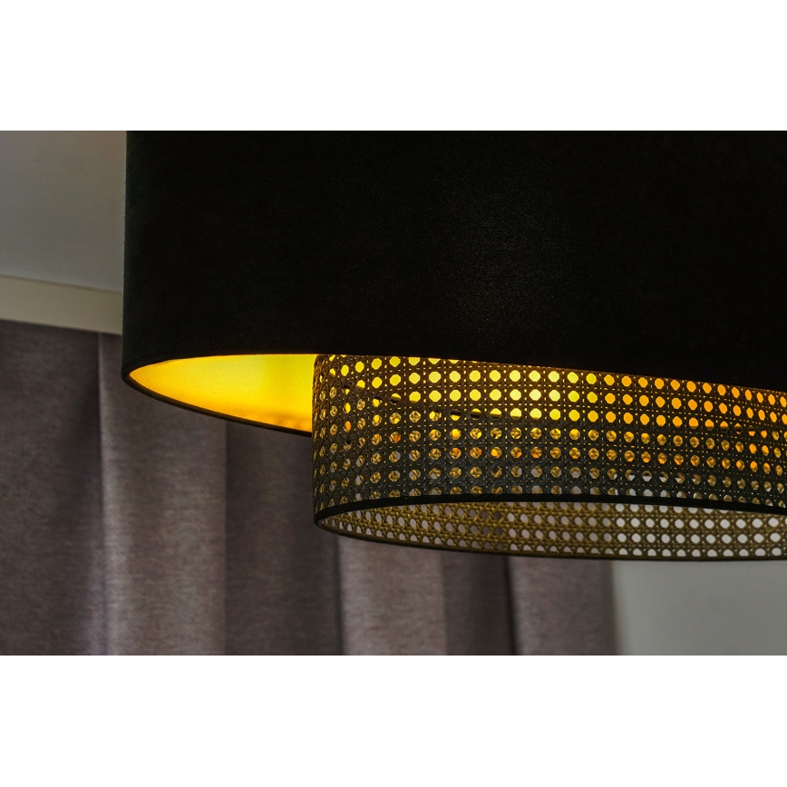 Duolla - Candeeiro suspenso DOUBLE OVAL RATTAN 2xE27/15W/230V preto/vime