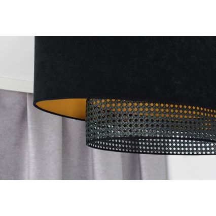 Duolla - Candeeiro suspenso DOUBLE OVAL RATTAN 2xE27/15W/230V preto/vime