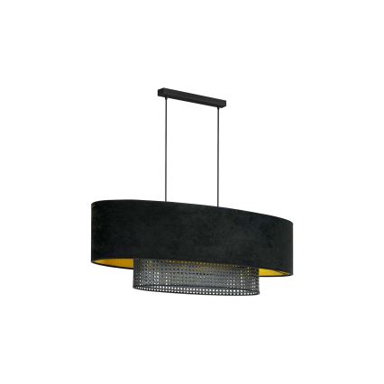 Duolla - Candeeiro suspenso DOUBLE OVAL RATTAN 2xE27/15W/230V preto/vime