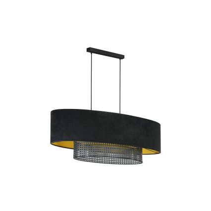 Duolla - Candeeiro suspenso DOUBLE OVAL RATTAN 2xE27/15W/230V preto/vime