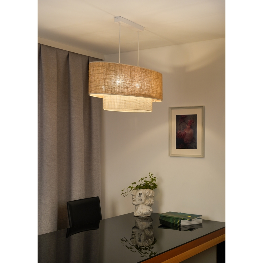 Duolla - Candeeiro suspenso DOUBLE OVAL YUTE 2xE27/15W/230V castanho/creme